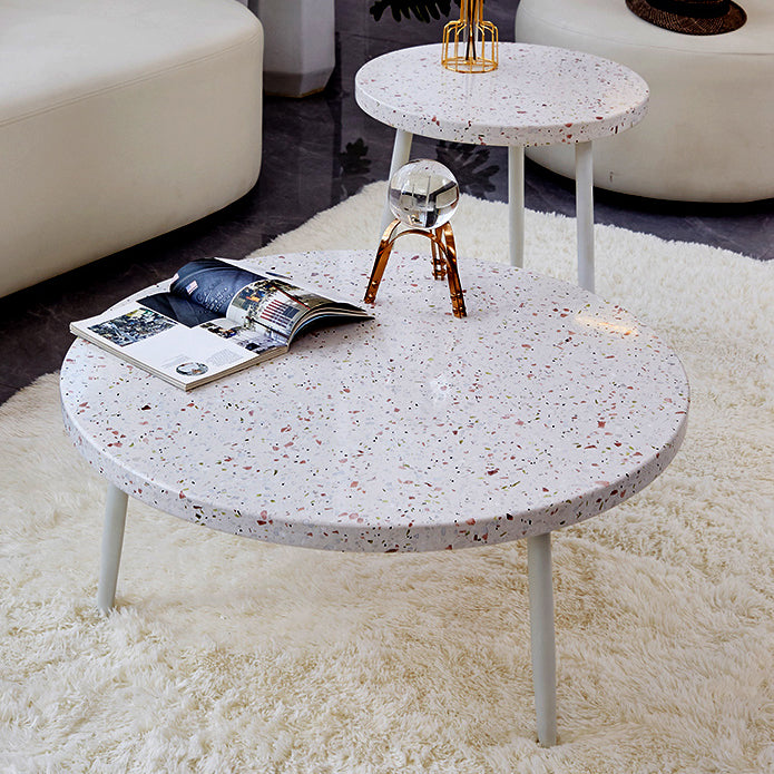 Contemporary Round Terrazzo Cocktail Table Metal/Acrylic 3 Legs Coffee Table