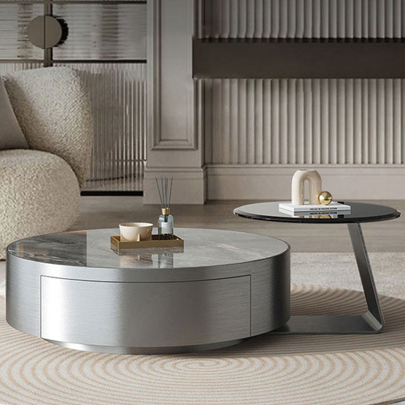 Pedestal Glam Coffee Table Slate Nesting Coffee Table Set with Drawer