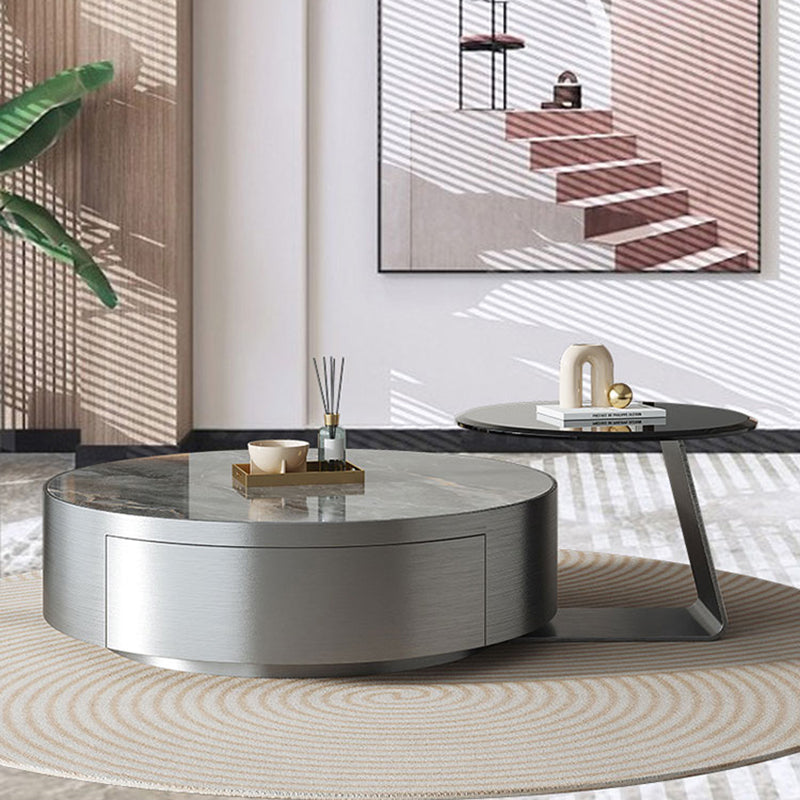 Pedestal Glam Coffee Table Slate Nesting Coffee Table Set with Drawer