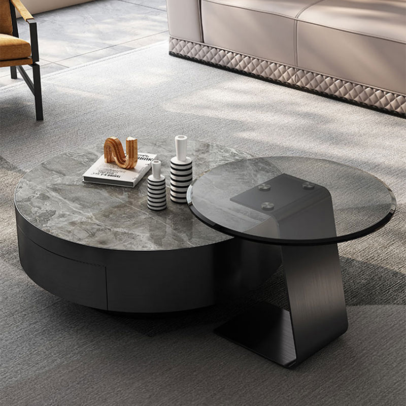 Pedestal Glam Coffee Table Slate Nesting Coffee Table Set with Drawer