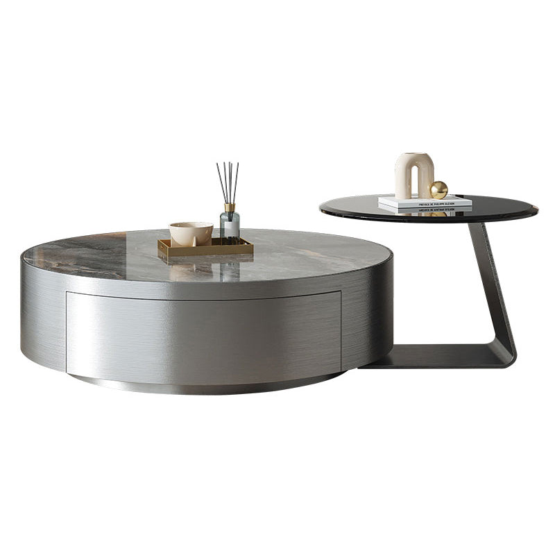 Pedestal Glam Coffee Table Slate Nesting Coffee Table Set with Drawer