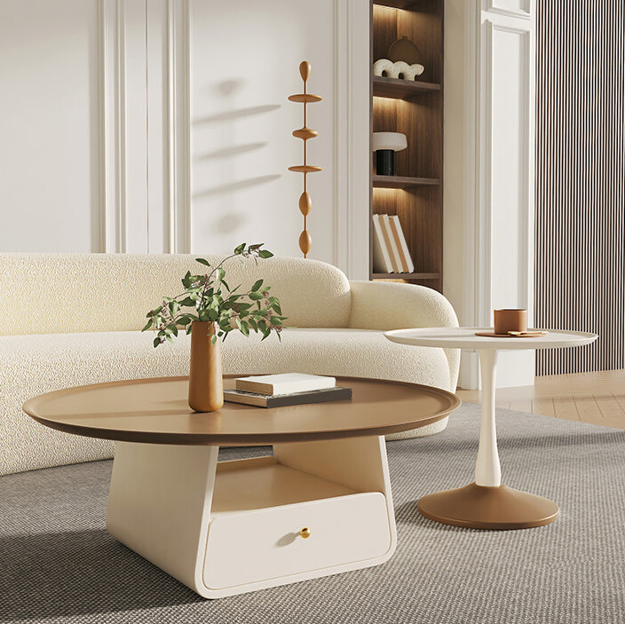 Pedestal 2-Piece Coffee Table Set Modern Round Tray Top Cocktail Table with Storage