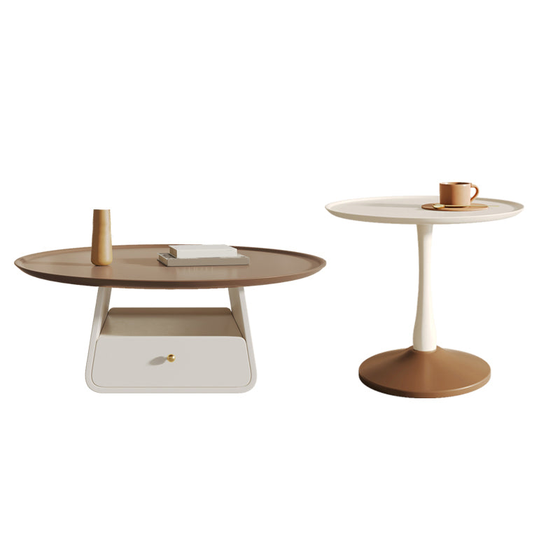 Pedestal 2-Piece Coffee Table Set Modern Round Tray Top Cocktail Table with Storage
