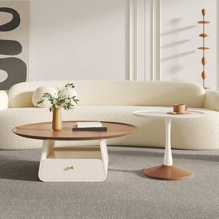Pedestal 2-Piece Coffee Table Set Modern Round Tray Top Cocktail Table with Storage