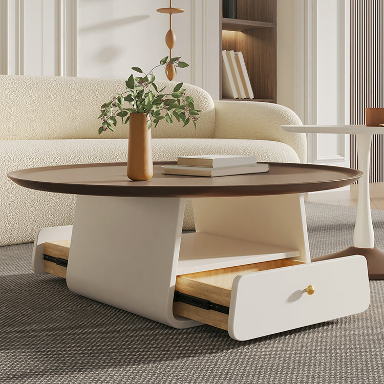 Pedestal 2-Piece Coffee Table Set Modern Round Tray Top Cocktail Table with Storage