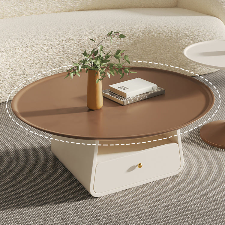 Pedestal 2-Piece Coffee Table Set Modern Round Tray Top Cocktail Table with Storage