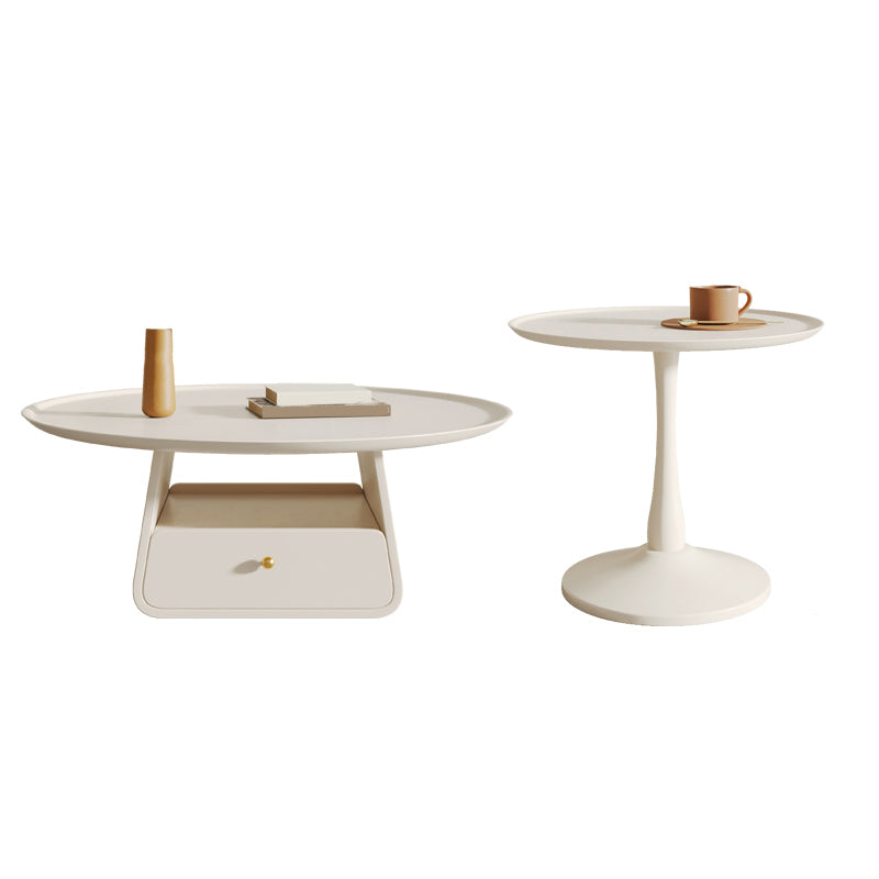 Pedestal 2-Piece Coffee Table Set Modern Round Tray Top Cocktail Table with Storage