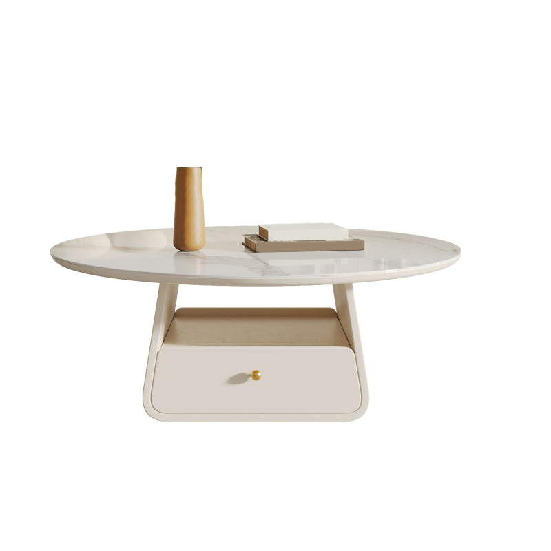 Pedestal 2-Piece Coffee Table Set Modern Round Tray Top Cocktail Table with Storage