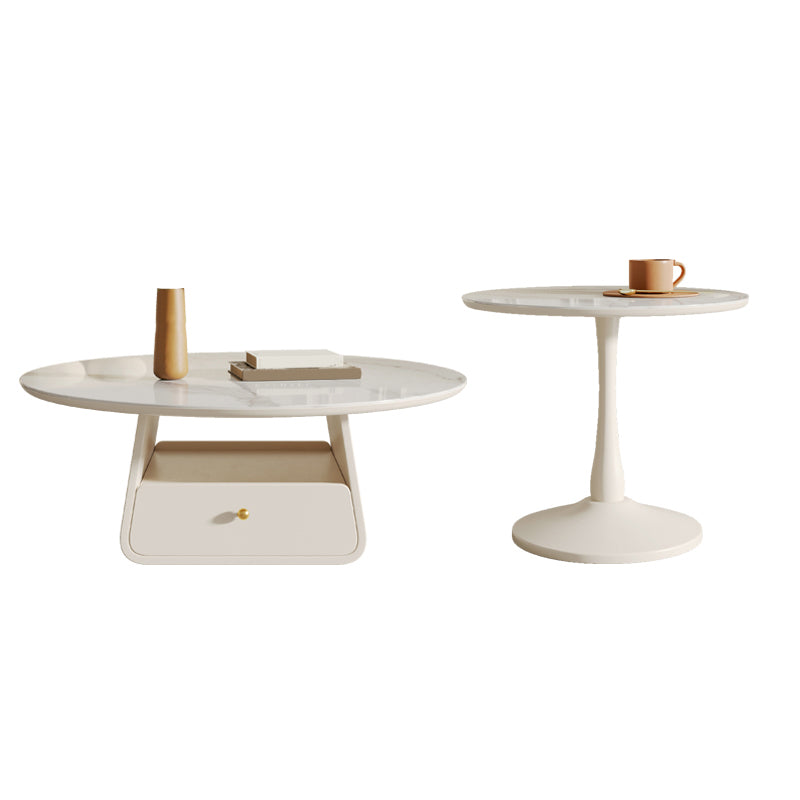 Pedestal 2-Piece Coffee Table Set Modern Round Tray Top Cocktail Table with Storage
