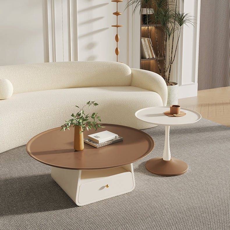 Pedestal 2-Piece Coffee Table Set Modern Round Tray Top Cocktail Table with Storage