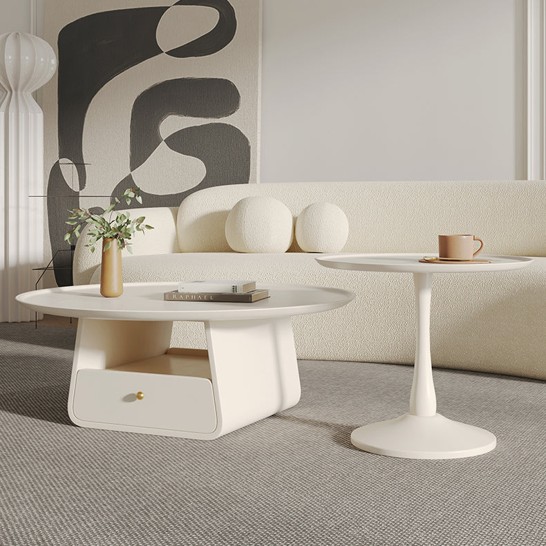 Pedestal 2-Piece Coffee Table Set Modern Round Tray Top Cocktail Table with Storage