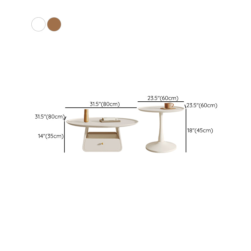 Pedestal 2-Piece Coffee Table Set Modern Round Tray Top Cocktail Table with Storage