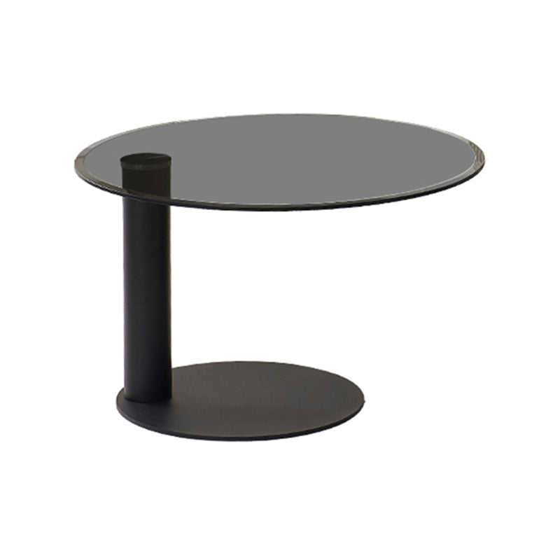 Round Wood Cocktail Table Set with 2 Drawers Modern Walnut Coffee Table