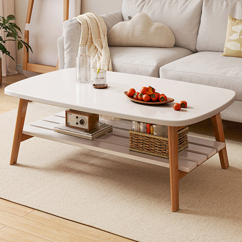 Rectangle Bunching Tables Solid Wood Coffee or End Table with Storage Shelf