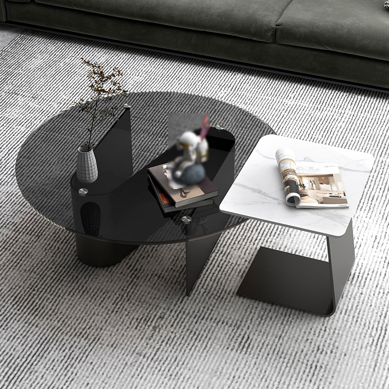 Round Glass Top Bunching Tables Black Abstract Coffee Cocktail Table