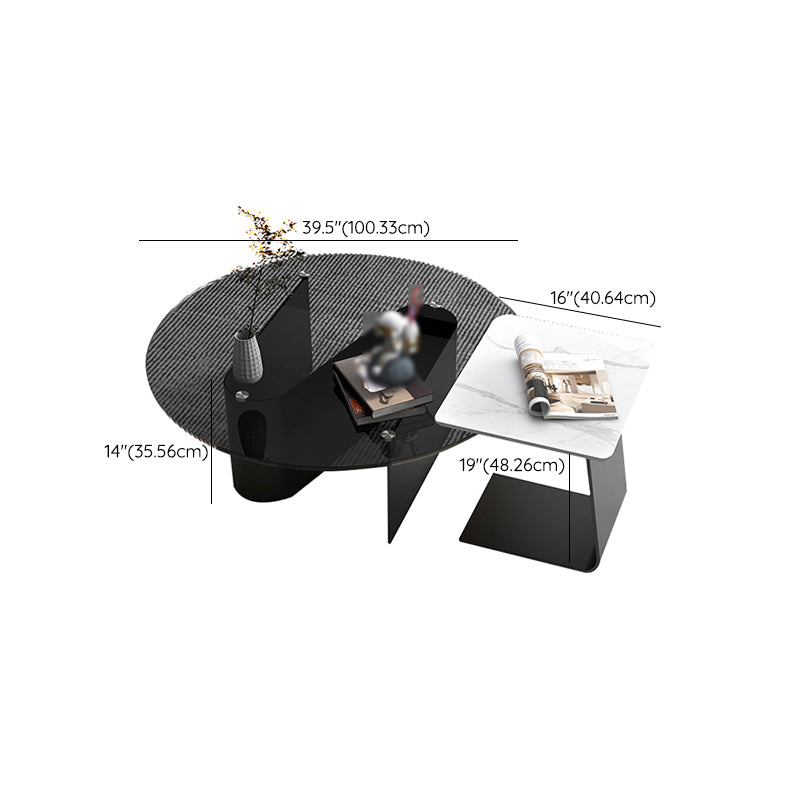 Round Glass Top Bunching Tables Black Abstract Coffee Cocktail Table