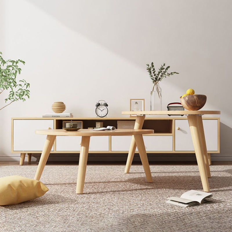 3 Legs Wood Coffee Table Modern Free-Form Nesting Coffee Table Set