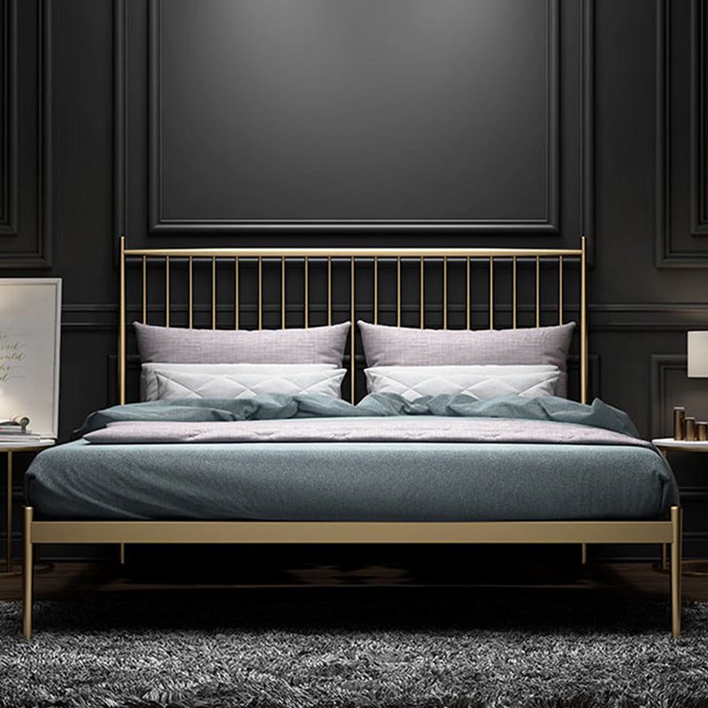 Metal and Wood Standard Bed Rectangular Slat Bed with Headboard