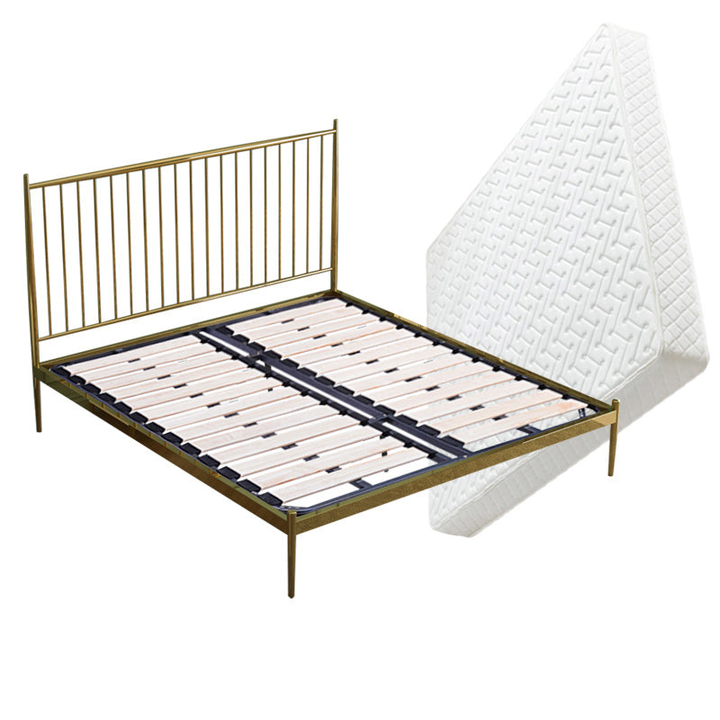Metal and Wood Standard Bed Rectangular Slat Bed with Headboard