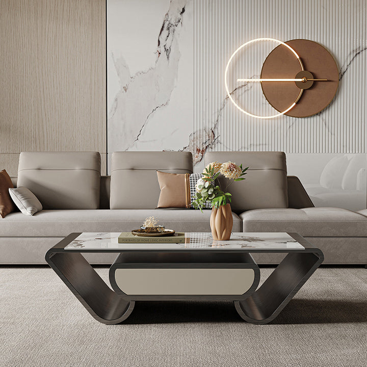 Slate Abstract Coffee Table Glam Rectangular Cocktail Table with Storage Drawer
