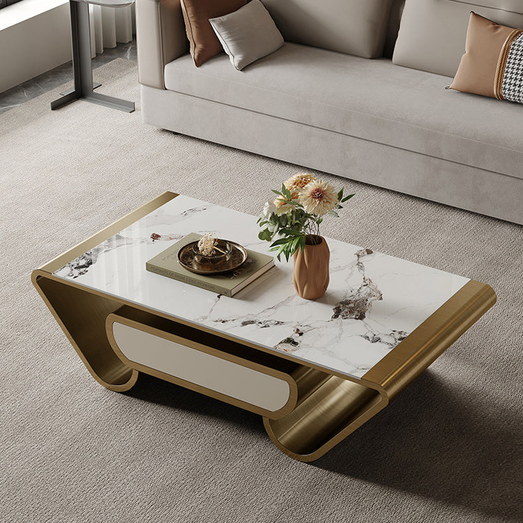 Slate Abstract Coffee Table Glam Rectangular Cocktail Table with Storage Drawer