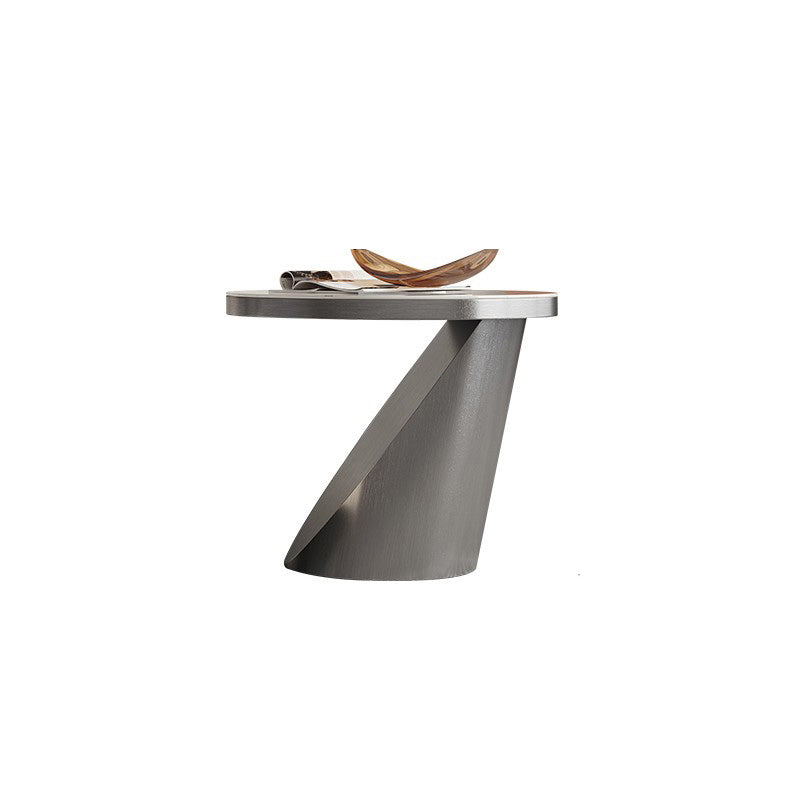 Slate and Metal Coffee Table Pedestal Round Cocktail Table with Drawer