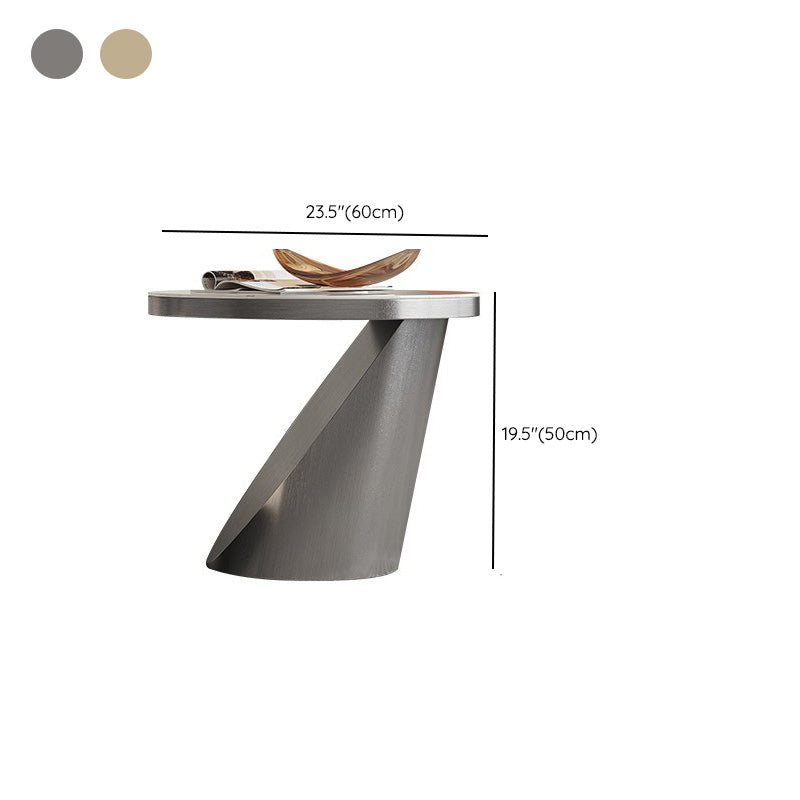 Slate and Metal Coffee Table Pedestal Round Cocktail Table with Drawer