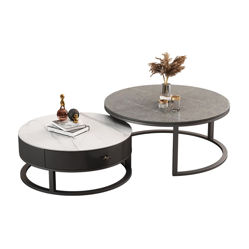 Frame Coffee Table Set Slate Cocktail Table with Storage Drawers