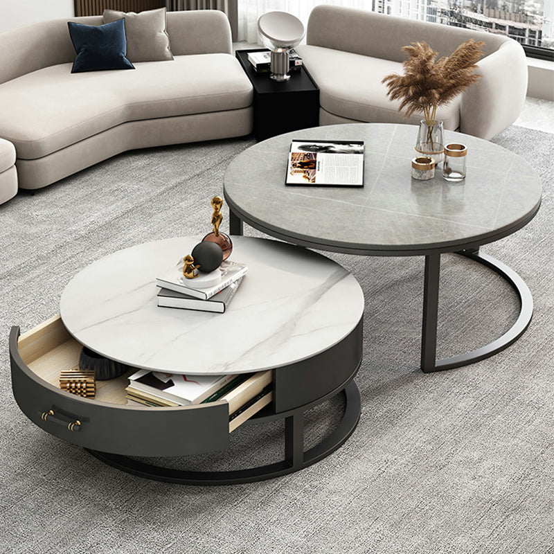 Frame Coffee Table Set Slate Cocktail Table with Storage Drawers