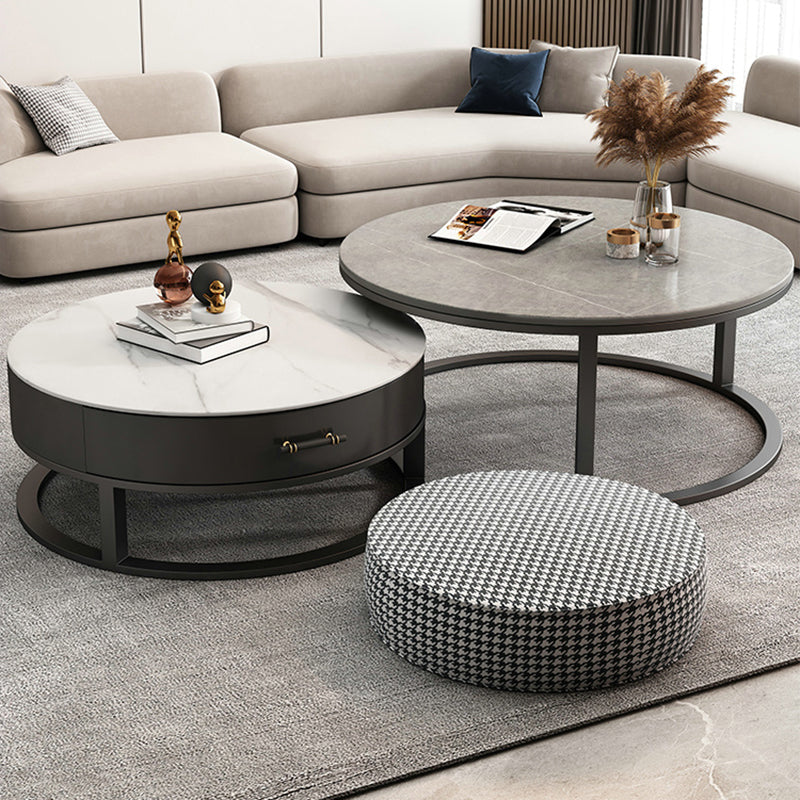 Frame Coffee Table Set Slate Cocktail Table with Storage Drawers