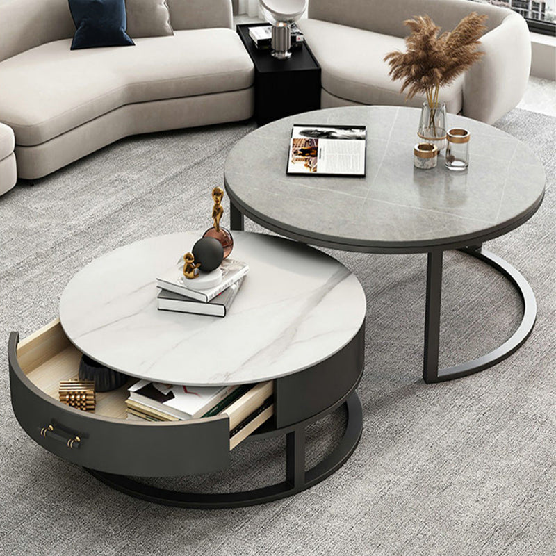 Frame Coffee Table Set Slate Cocktail Table with Storage Drawers
