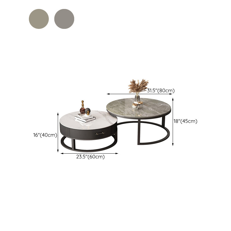 Frame Coffee Table Set Slate Cocktail Table with Storage Drawers