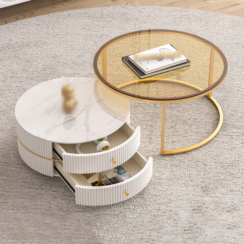 Round Nesting Coffee Table Set Frame Coffee Table with Storage
