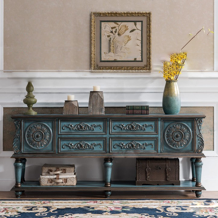 Mid-Century Modern 2-Door Accent Cabinet 33" Tall Distressed Wood Chest with Drawers