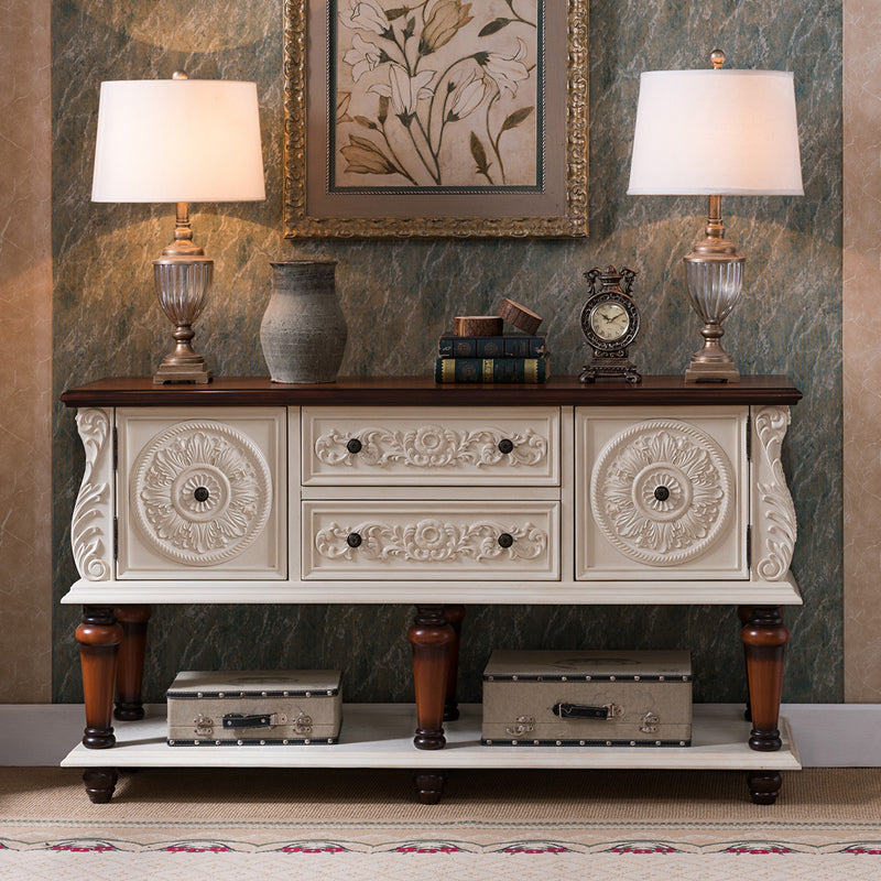 Mid-Century Modern 2-Door Accent Cabinet 33" Tall Distressed Wood Chest with Drawers