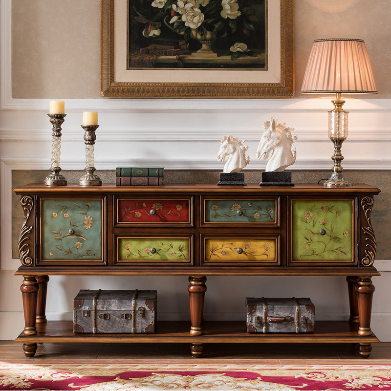 Mid-Century Modern 2-Door Accent Cabinet 33" Tall Distressed Wood Chest with Drawers