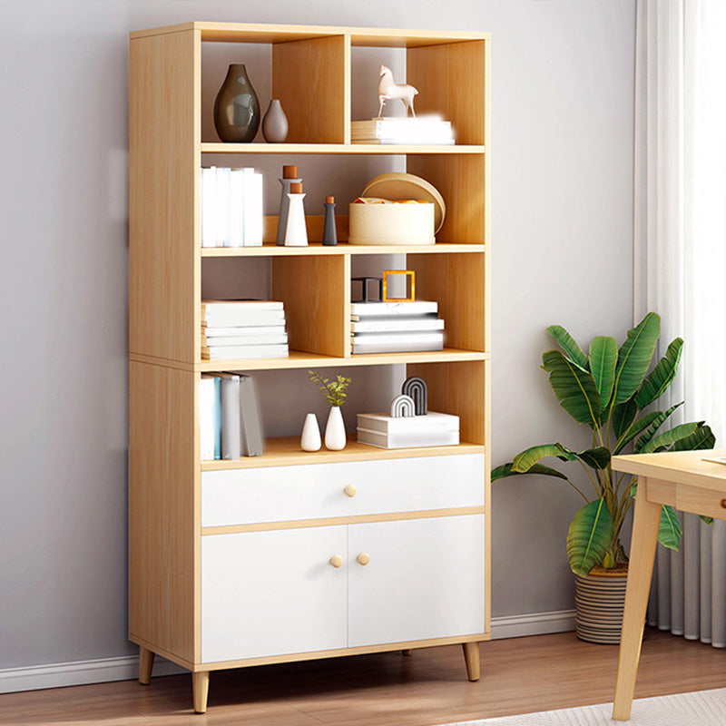 Contemporary Wooden Cabinet with Shelves and Drawers and Straight Legs
