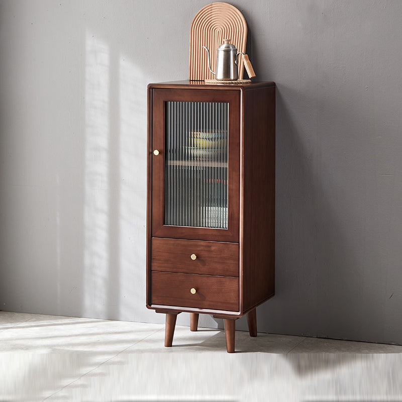 Glass Paned Accent Cabinet Modern Style 1-Door Chest with Drawers