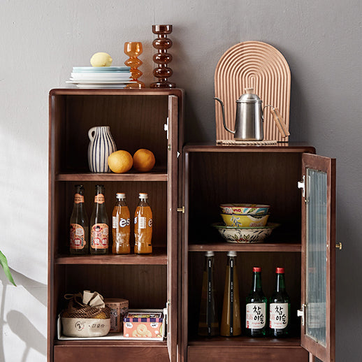 Glass Paned Accent Cabinet Modern Style 1-Door Chest with Drawers