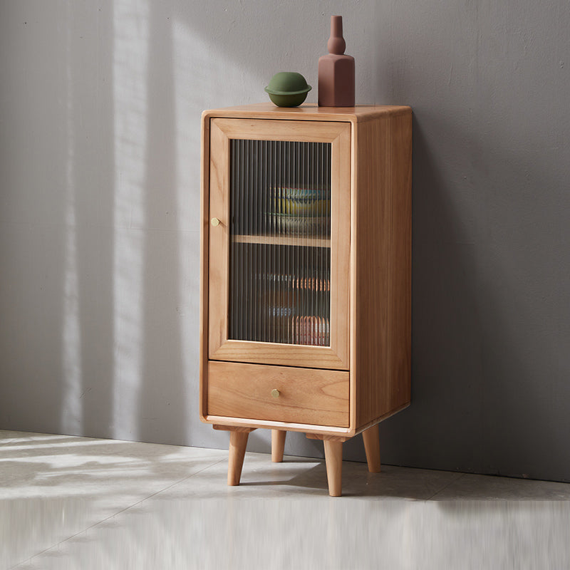 Glass Paned Accent Cabinet Modern Style 1-Door Chest with Drawers