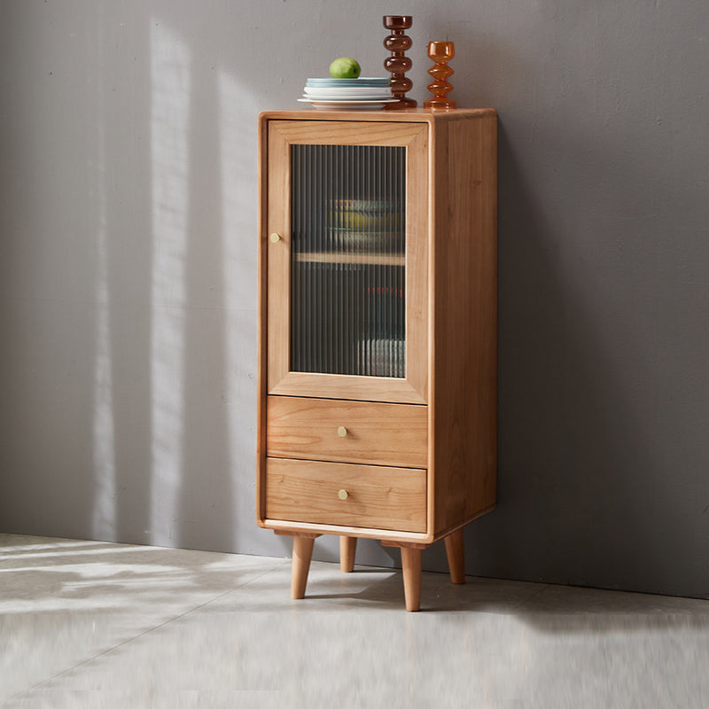 Glass Paned Accent Cabinet Modern Style 1-Door Chest with Drawers