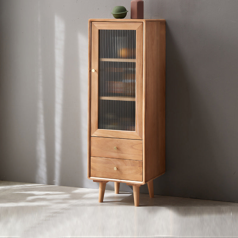 Glass Paned Accent Cabinet Modern Style 1-Door Chest with Drawers