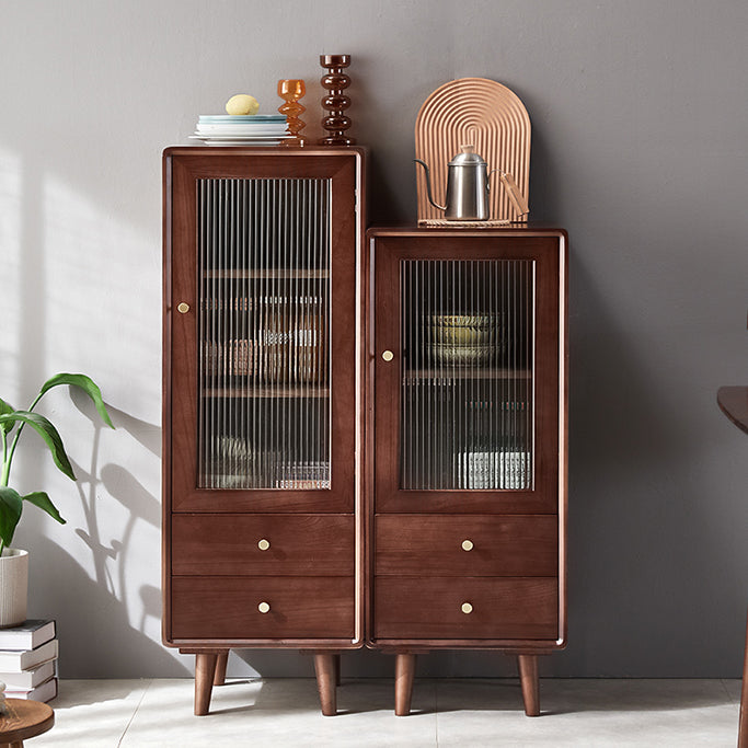 Glass Paned Accent Cabinet Modern Style 1-Door Chest with Drawers