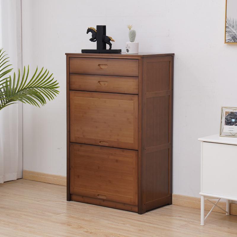 Mid Century Modern Brown Accent Cabinet with Doors in Solid Wood Rectangle Cabinet