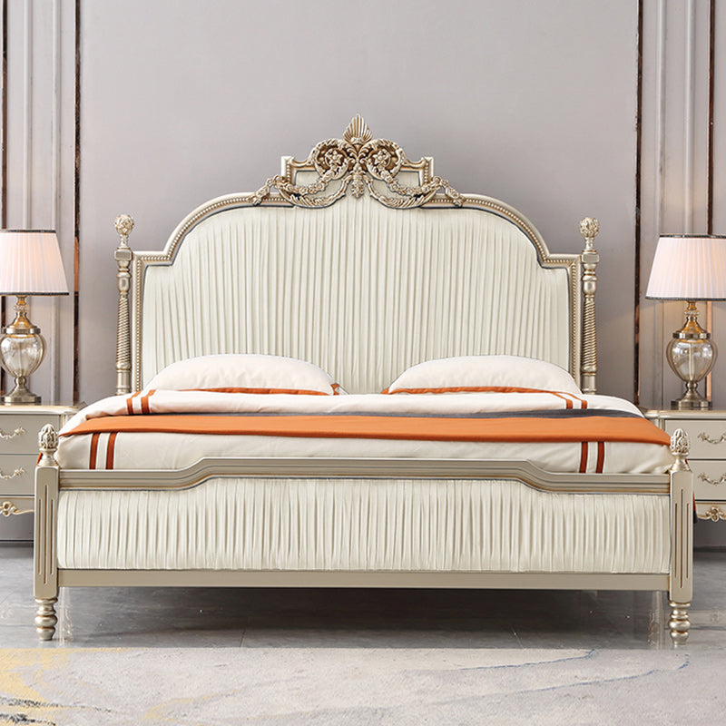Victorian Upholstered Bed Frame with Nailhead Mattress Included Solid Wood Standard Bed