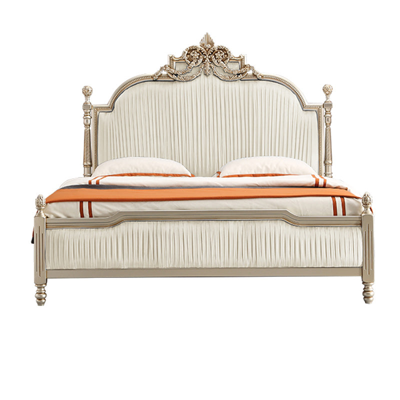 Victorian Upholstered Bed Frame with Nailhead Mattress Included Solid Wood Standard Bed