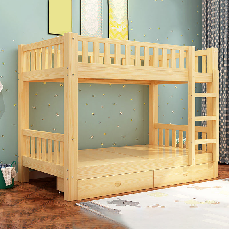 Solid Wood Bunk Bed Contemporary Rubberwood Bed with Headboard
