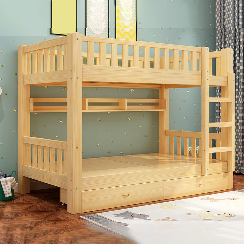Solid Wood Bunk Bed Contemporary Rubberwood Bed with Headboard