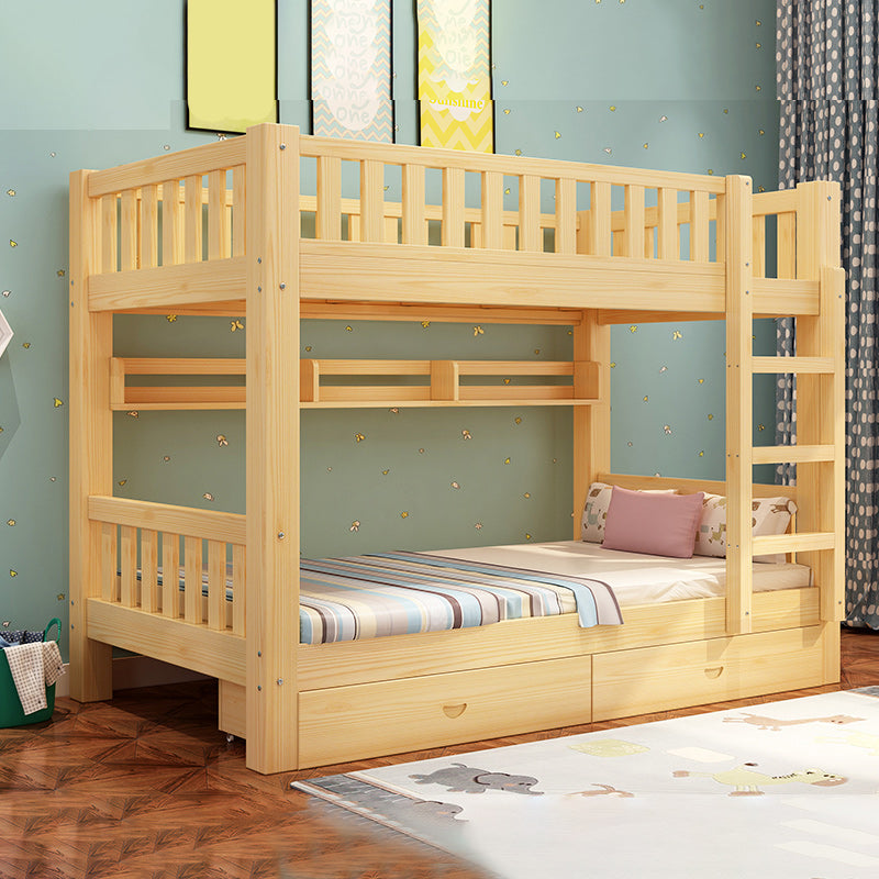 Solid Wood Bunk Bed Contemporary Rubberwood Bed with Headboard
