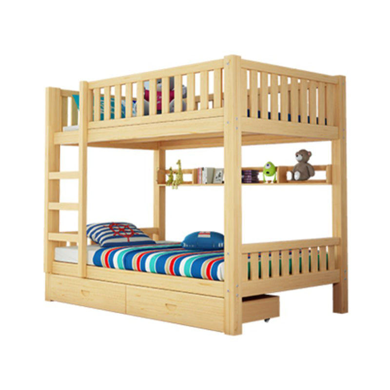 Solid Wood Bunk Bed Contemporary Rubberwood Bed with Headboard